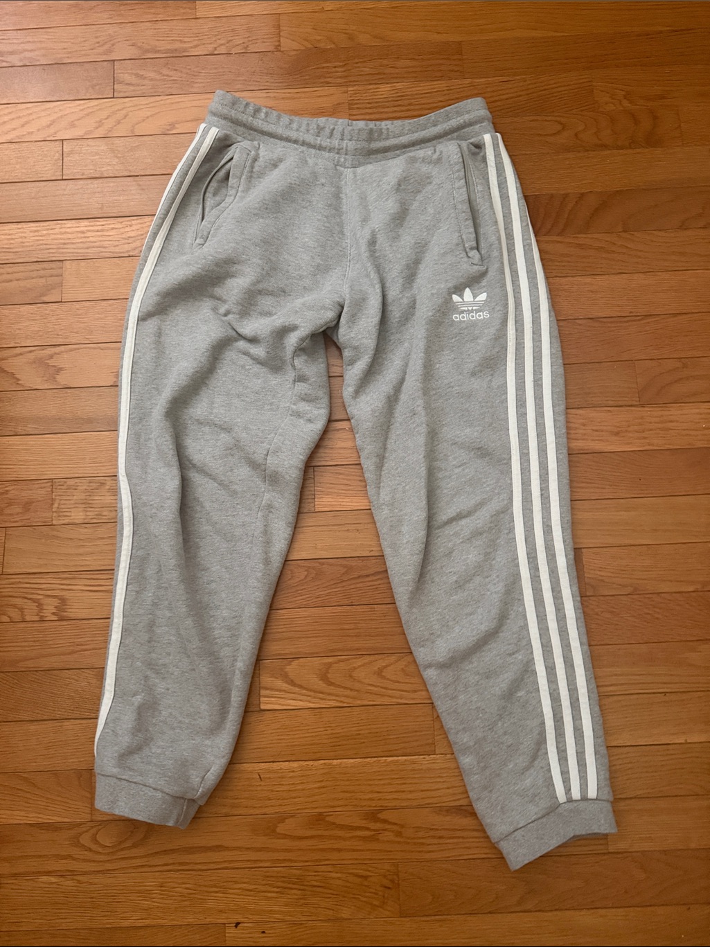 Adidas Grey Trefoil Sweat Joggers With White Stripes